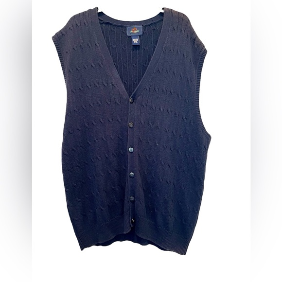 Vintage Grandpa Sweater Vest Navy Blue Knit 100% Cotton Size XXL Academia Preppy - Picture 1 of 7